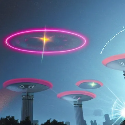 Prompt: flying saucers destroying a city with lasers