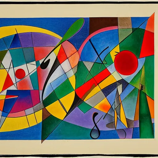 Prompt: musical score that holds a secret message, inspired by klee, kandinsky, calder, miro. hyperdetailed color pen and ink intricate elaborate, collection of museum of modern art, new york