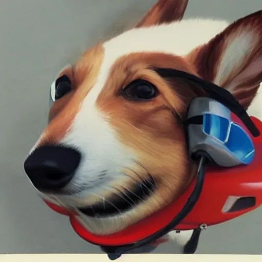 Image similar to corgi in a race car wearing a helmet, cute, happy, photorealism