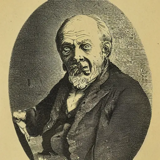 Prompt: an old man, engraving, 19 century