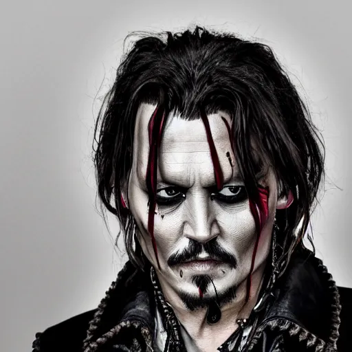 Prompt: portrait of johnny depp as the devil inpersonated, symmetrical, nikon 3 5 mm photography, ultrarealistic