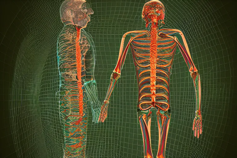 Image similar to anatomical diagram of a snake oil salesman, diagram by Dan Hiller, 3D rendering by Beeple