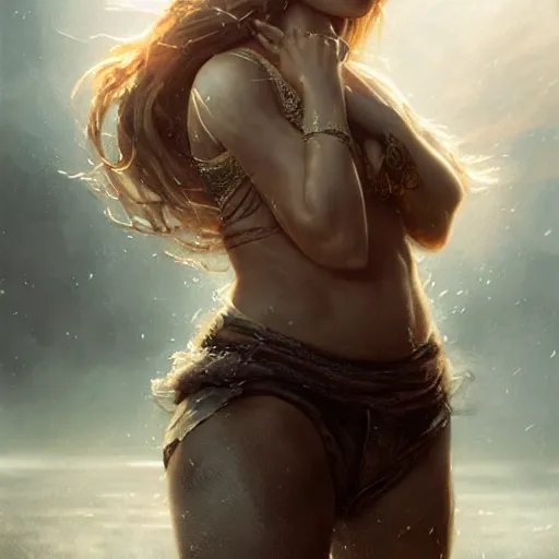 Image similar to portrait of Shakira, amazing splashscreen artwork, splash art, head slightly tilted, natural light, elegant, intricate, fantasy, atmospheric lighting, cinematic, matte painting, by Greg rutkowski