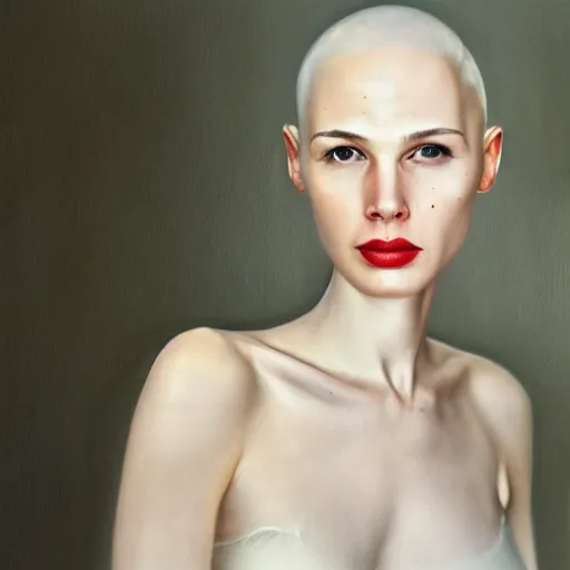 Image similar to realistic expired fuji film portrait of albino gal gadot, hyperrealism, hypermaximalism, photorealistic, detailed, atmospheric, 8 k, award winning photography, cinematic