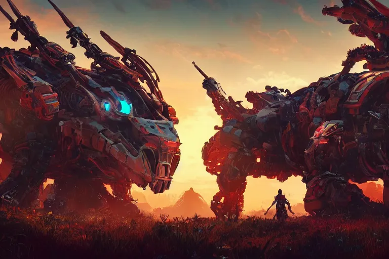 Image similar to ravager machine mecanical creature robot of horizon forbidden west horizon zero dawn radiating a glowing aura global illumination ray tracing hdr fanart arstation by ian pesty and alena aenami artworks in 4 k