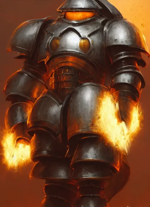 Image similar to medieval knight power armour, concept art, space marine, medieval, sword, highly detailed, cinematic lighting, flames, digital art painting by greg rutkowski