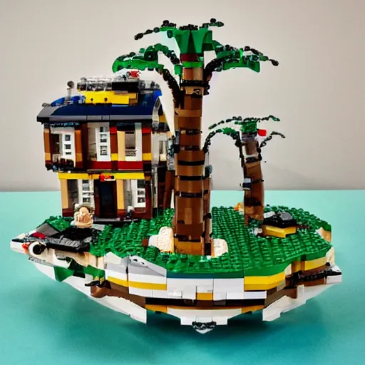 Image similar to Lego overgrown deserted island city