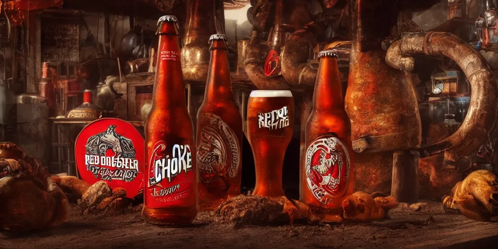 Image similar to red horse beer, advertisement, realistic 4 k octane beautifully detailed render, 4 k post - processing, highly detailed, intricate complexity, epic composition, magical atmosphere, cinematic lighting, masterpiece, ultra hd