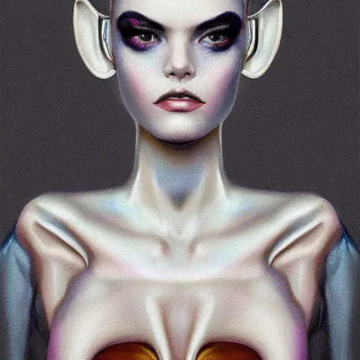 Image similar to A masterpiece portrait of a Incredibly beautiful futuristic high fashion queer rubber succub model girl . with a collar on her neck. barocco royal fetish dress. medium shot, intricate, elegant, highly detailed. trending on artstation, digital art, by Stanley Artgerm Lau, WLOP, Rossdraws, James Jean, Andrei Riabovitchev, Marc Simonetti, Yoshitaka Amano