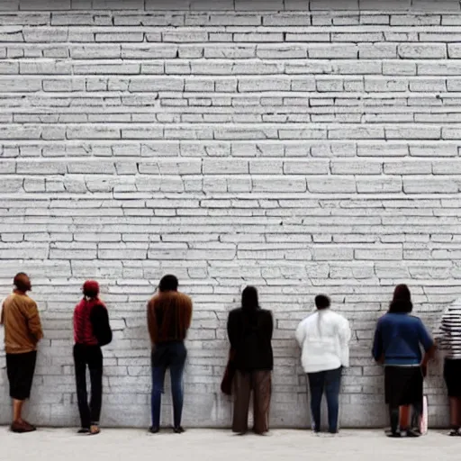 Image similar to people lineup in front of wall facing the camera