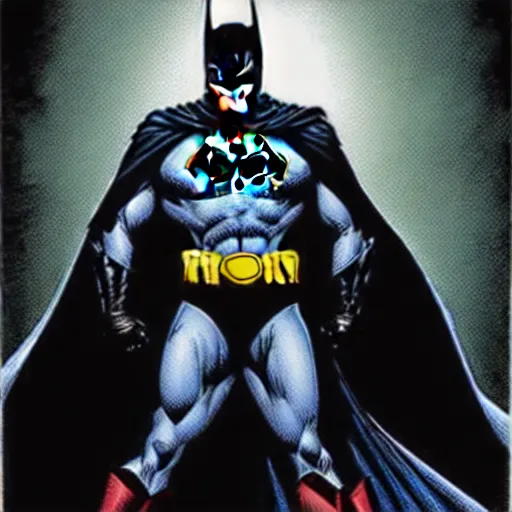 Image similar to the batman appearing out of the shadows, artwork by jim lee, frightening, fear, scary, intimidating, digital art