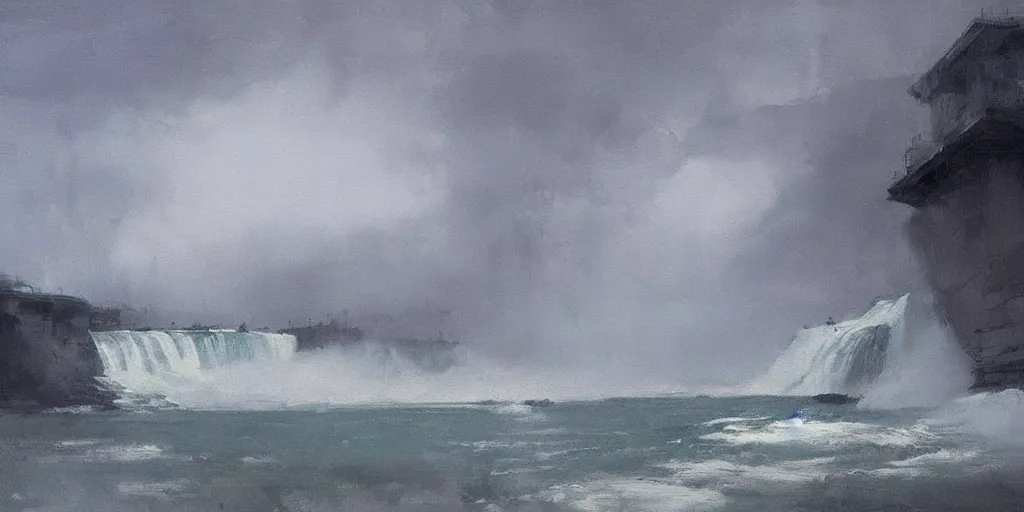 Image similar to loose gestural atmospheric painting of niagara falls by jeremy mann