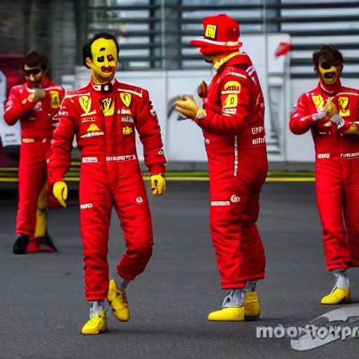 Ferrari clowns dancing in front of crying Charles | Stable Diffusion