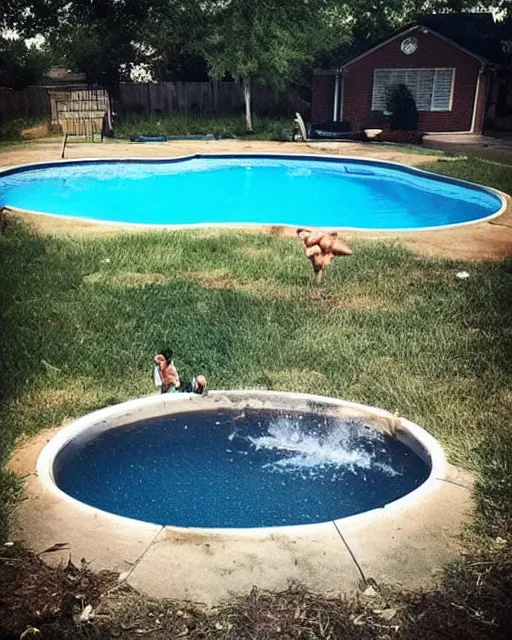 Image similar to who tf pooped in my backyard pool? hell nah man can't have shit in texas smh, instagram post, viral post, viral image, viral on instagram, viral on twitter, phone quality