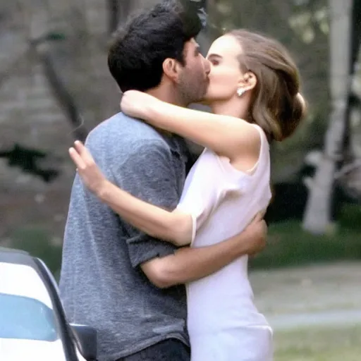 Image similar to pgoto of natalie portman kissing a boring white male.