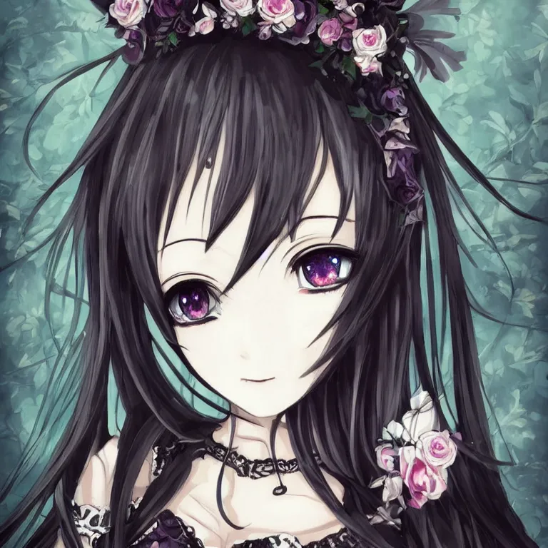 Image similar to beautiful illustration of anime maid, stunning and rich detail, pretty face and eyes. Trending on pixiv, gothic style