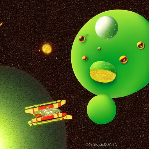 Image similar to a cute green caterpillar spinning a chrysalis inside a space station, sci-fi illustration