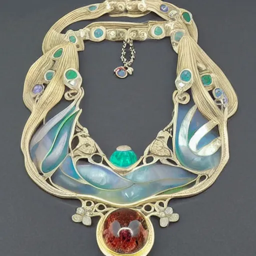 Image similar to beautiful old artnouveau lalique made necklace with gemstones