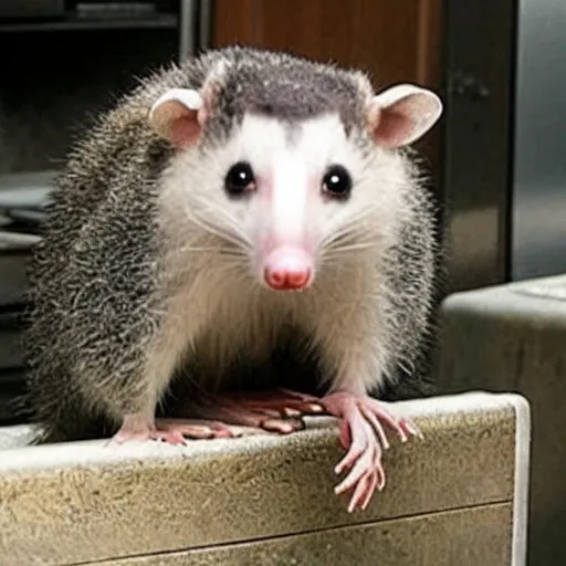 Image similar to an anthropomorphic opossum as a victim in a promotional still shot for law and order SVU, movie still, high quality