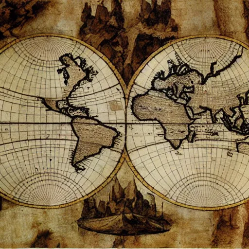 Image similar to world map drawn by Leonardo da Vinci