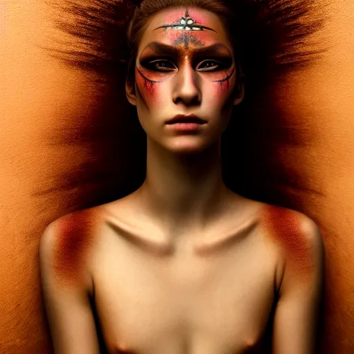 Prompt: photographic portrait of a stunningly beautiful renaissance female with tribal emo makeup in soft dreamy light at sunset, contemporary fashion shoot, by edward robert hughes, annie leibovitz and steve mccurry, david lazar, jimmy nelsson, breathtaking, 8 k resolution, extremely detailed, beautiful, establishing shot, artistic, hyperrealistic, beautiful face, octane render