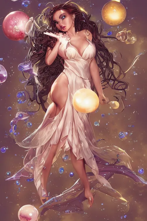 Image similar to Succubus in sundress portrait, by artgerm, WLOP and Ross Tran, blossoming geometric bubble explosion from below