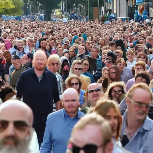 Image similar to a 7 foot tall, ginger, balding middle aged man walking among the crowd