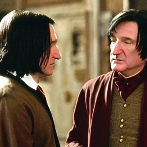 Image similar to Robin Williams playing Snape in Harry Potter, screenshot