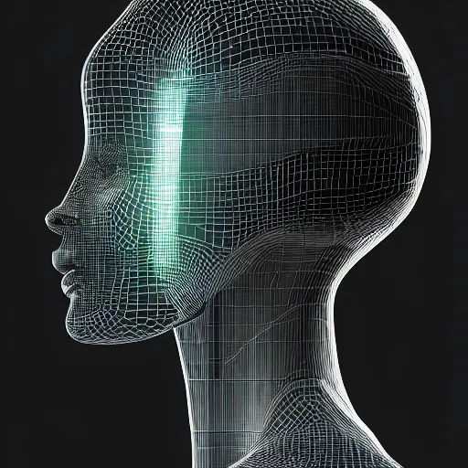 Image similar to retro vintage sci - fi, female cyborg robot wearing vr headset, 3 d illutration, profile portrait, night, detailed, cyberpunk style,