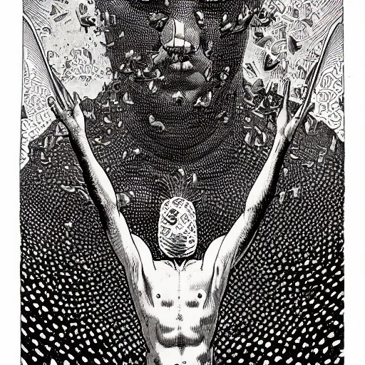 Image similar to a guy, face covered in moths, small details, by virgil finlay, by kilian eng,