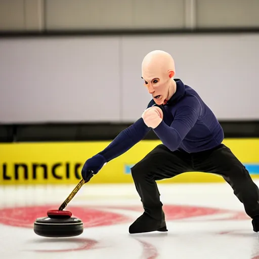 Image similar to portrait of nosferatu playing alone curling, sport photography