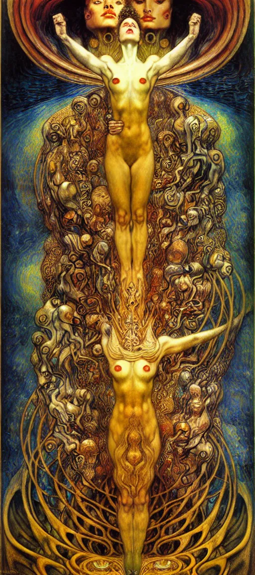 Image similar to Divine Chaos Engine by Karol Bak, Jean Delville, William Blake, Gustav Klimt, and Vincent Van Gogh, symbolist, visionary