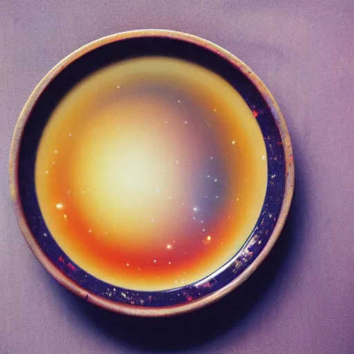 Image similar to the universe as a bowl of soup, 35mm film