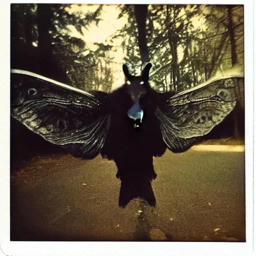 Prompt: real photo of Mothman taken on Polaroid