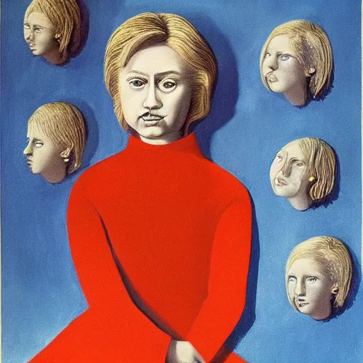 Image similar to very very beautiful surreal detailed portrait of young hillary clinton, painted by max ernst