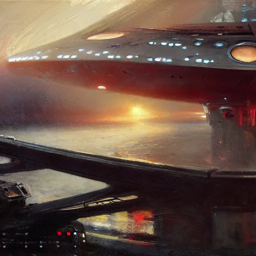 Image similar to bridge of the starship enterprise, by jeremy mann, anders zorn.