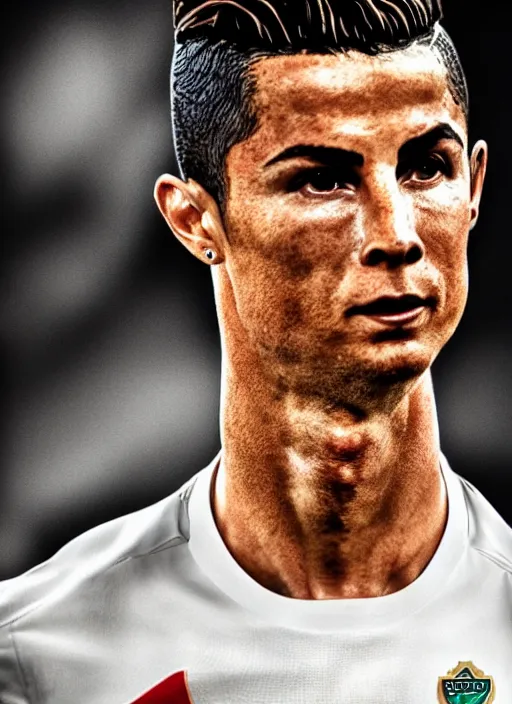 Image similar to cinematic photography of pregnant cristiano ronaldo, intricate, elegant, highly detailed, smooth, sharp focus, symmetrical face, fine details, masterpiece, trending on artstation, 4 k hdr 3 5 mm photography