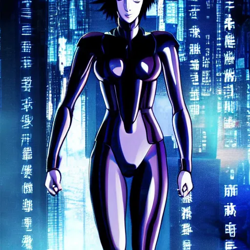 Image similar to cate blanchett as major kusanagi from ghost in the shell, anime still