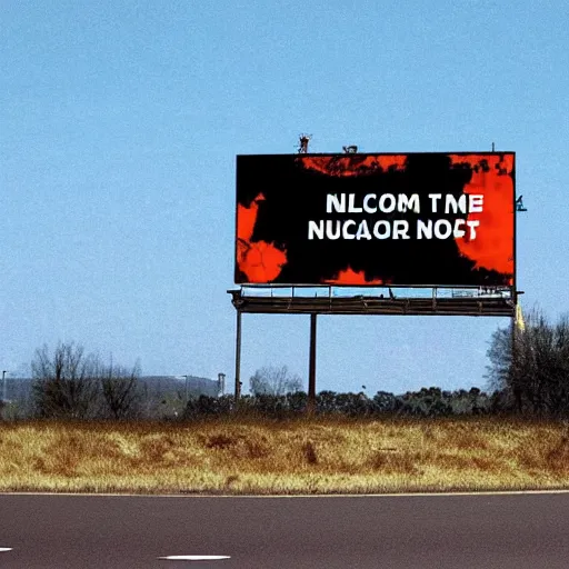 Prompt: billboard warning of nuclear fallout