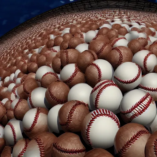 Image similar to beautiful tidal wave of baseballs, 4k, surreal