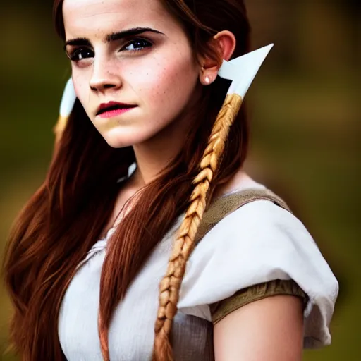 Image similar to Emma Watson modeling as Malon from Zelda, (EOS 5DS R, ISO100, f/8, 1/125, 84mm, postprocessed, crisp face, facial features)