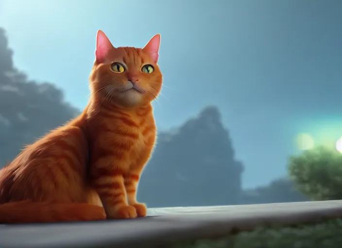 Prompt: a portrait of ginger cat yawning, close up, studio ghibli, pixar and disney animation, sharp, rendered in unreal engine 5, clear sky, anime key art by greg rutkowski, bloom, dramatic lighting