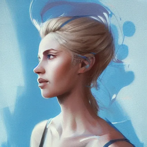 Image similar to Beautiful girl with a blond hair and blue eyes profile picture by Greg Rutkowski, asymmetrical, Organic Painting , Matte Painting, geometric shapes, hard edges, street art, trending on the artstation, realistic:2 by Sachin Teng:4, blur: -4