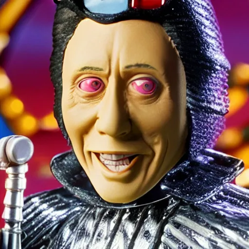 Image similar to a still from a tv commercial for an action figure of happy christopher walken as the tin man from the wiz the movie, singing & dancing, 4 k, highly detailed, award winning, look at all that detail!