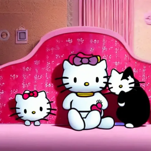 Image similar to hello kitty as a real cat, movie still