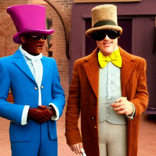 Image similar to Tom Hanks as Samuel L. Jackson dressed as Willy Wonka