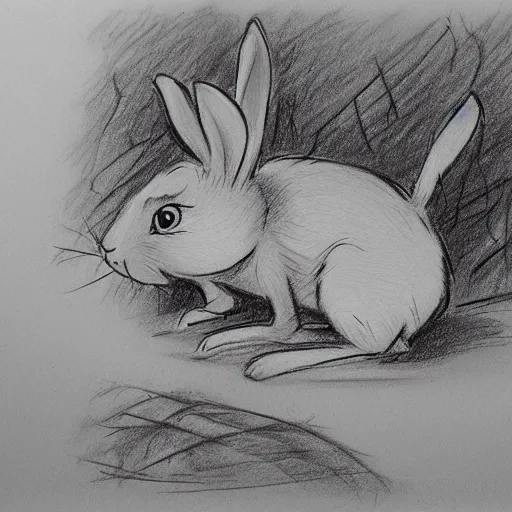 Prompt: milt kahl pencil sketch of a rabbit in the forest disney style