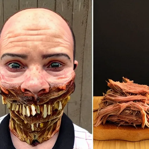 Image similar to man's face with skin that looks like pulled pork
