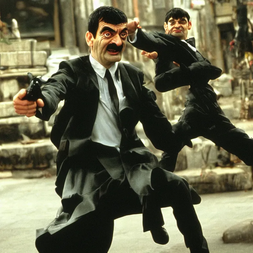 Image similar to Film still of Mister Bean in Matrix (1999), hyperdetailed, 8k