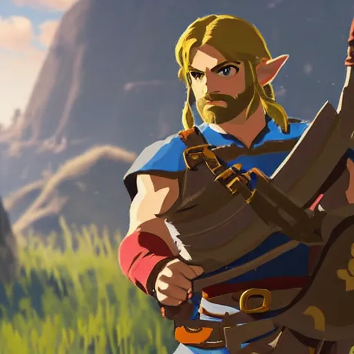 Prompt: Henry Cavill as Link in The Legend of Zelda Breath of the Wild, toon shading, npr